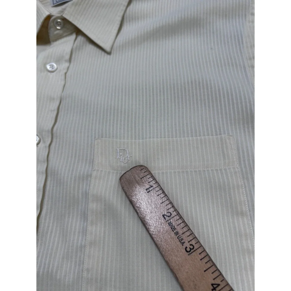 Vintage Christian Dior Plus de Coton Shirt Men L Ivory Short Sleeve Button USA